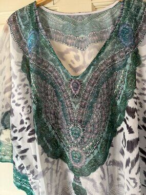 Stylish Rhinestone Lace-Up V-Neck Women's Caftan Poncho Cover-Up by Sakkas OS